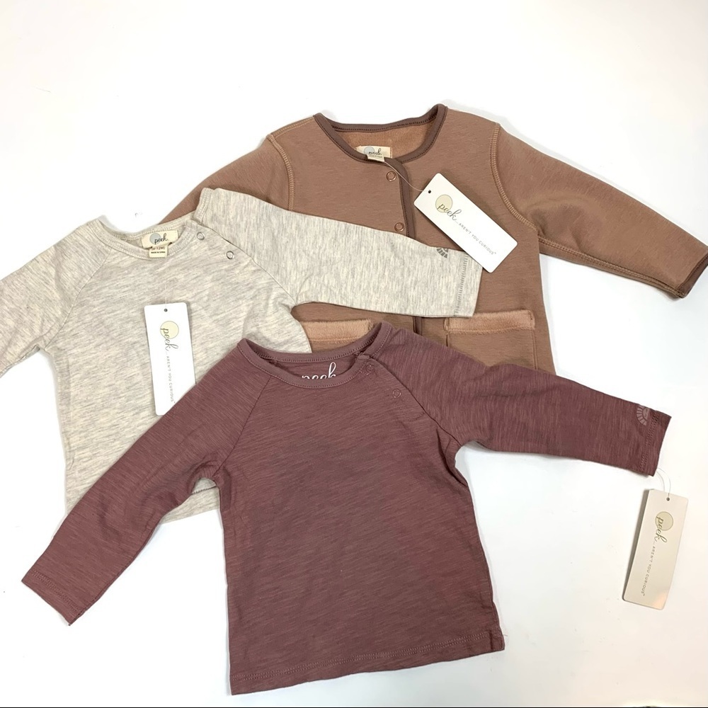 NWT Peek Bundle 6-12 months Jacket and Two Long Sleeve Tops